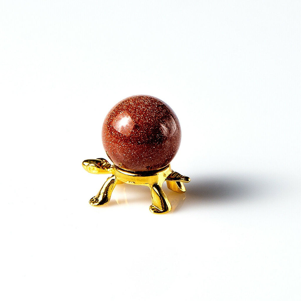 Goldstone 20mm Marble Sphere on a Gold Turtle Stand