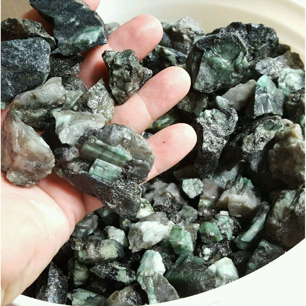 Rough/Raw Emerald in Matrix Gemstones With Hand for Size