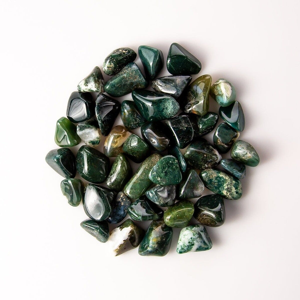 1/2 Pound of Medium Tumbled Green Moss Agate Gemstones Crystals