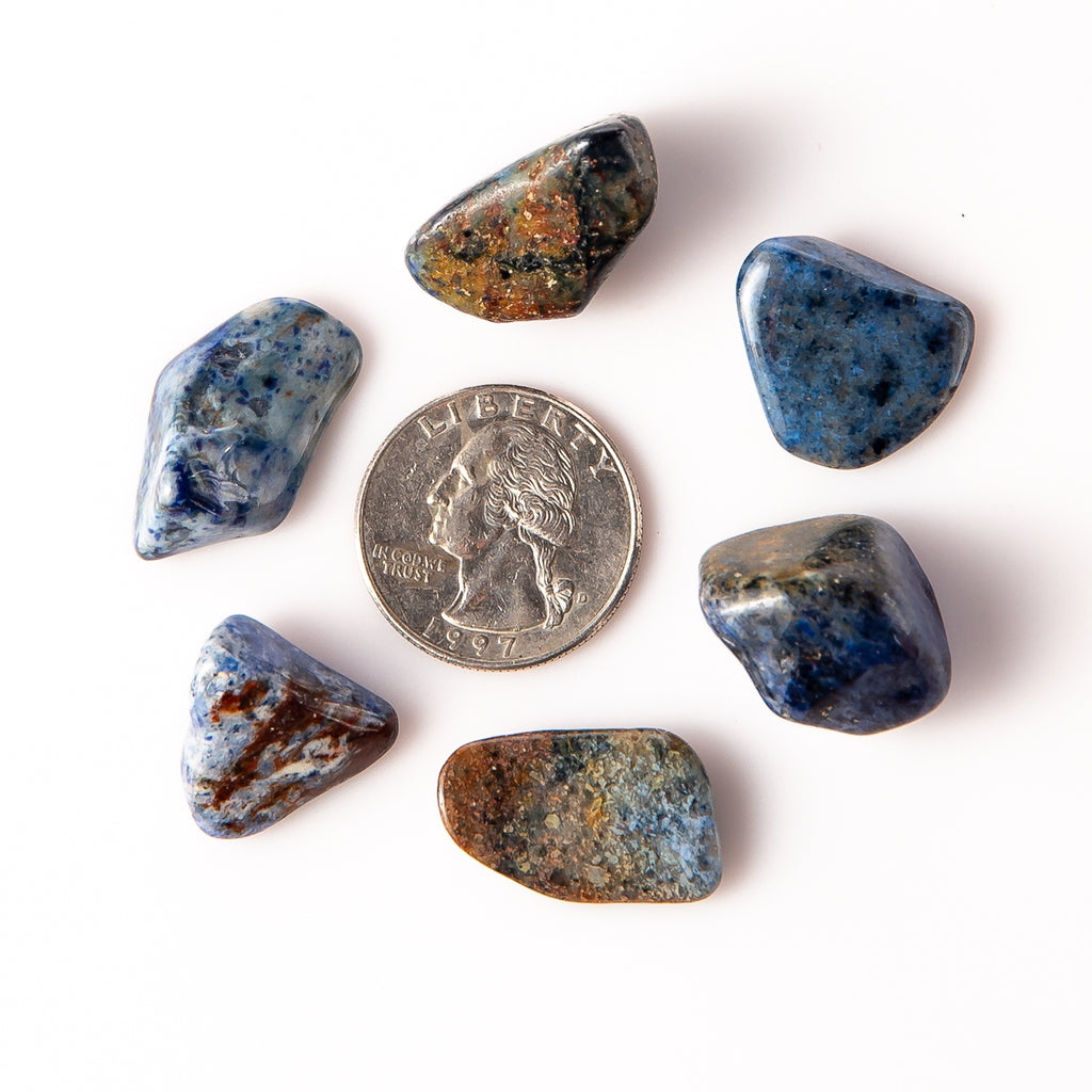 Medium Tumbled Dumortierite Gemstones with a Quarter for Size