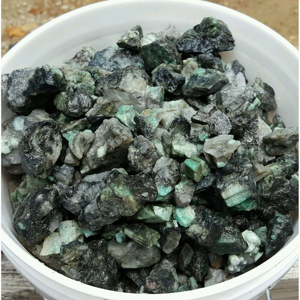 Rough/Raw Emerald in Matrix Gemstone Crystals Bulk in a Bucket