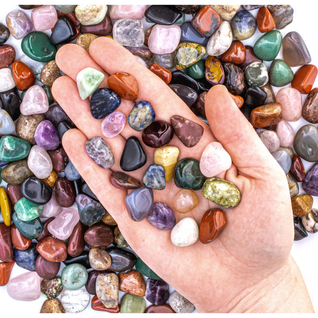 Small Tumbled Assorted Gemstone Mix in Hand to Show Size