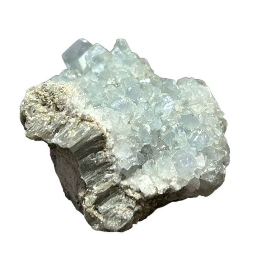 马达加斯加天青石水晶 Druzy 天蓝色晶洞矿物簇 6.3 盎司