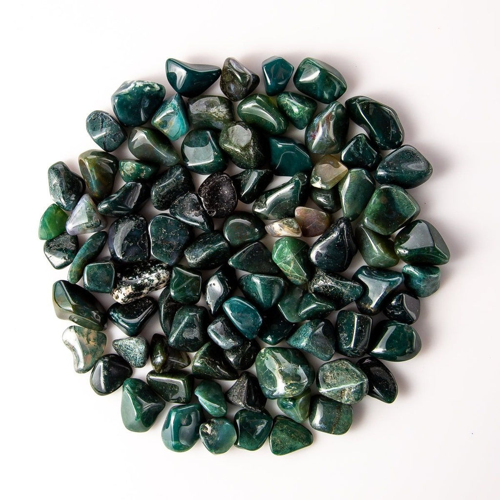 1 Pound of Medium Tumbled Green Moss Agate Gemstones Crystals
