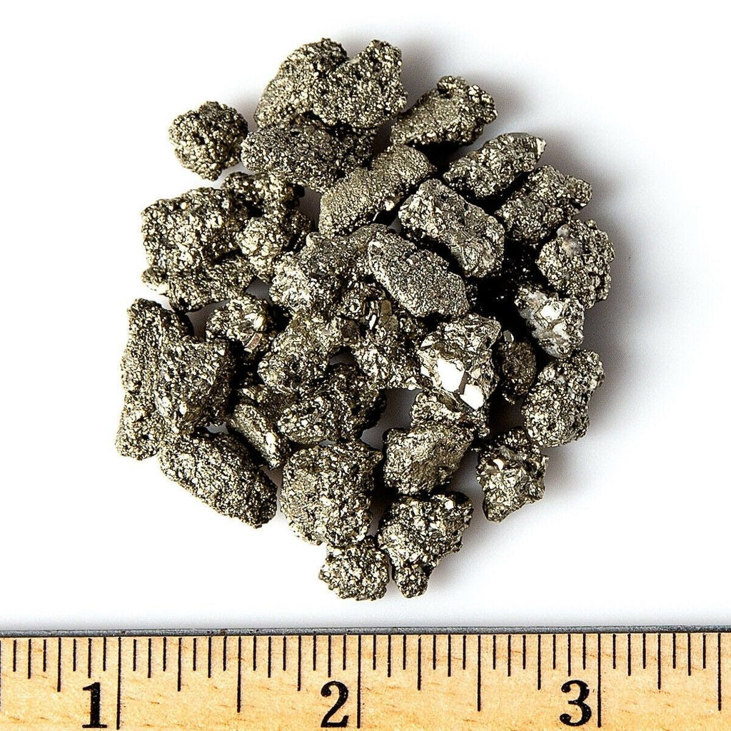 Extra Small Rough/Raw Iron Pyrite Gemstones with a Ruler for Size
