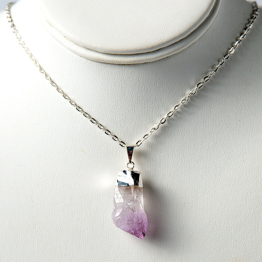  Purple Rough Amethyst Crystal Point Necklace Pendant and Chain