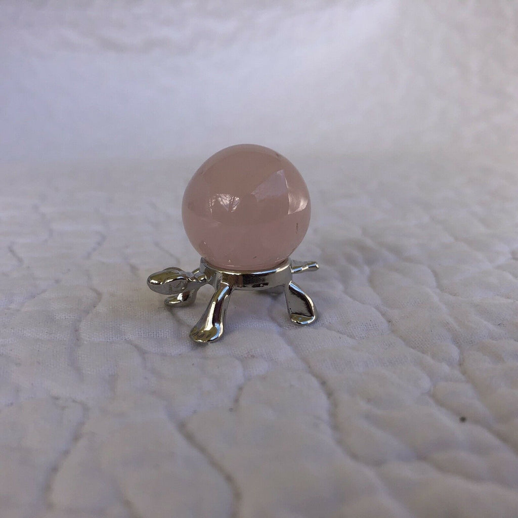 Rose Quartz 20mm Sphere on Silver Turtle Stand