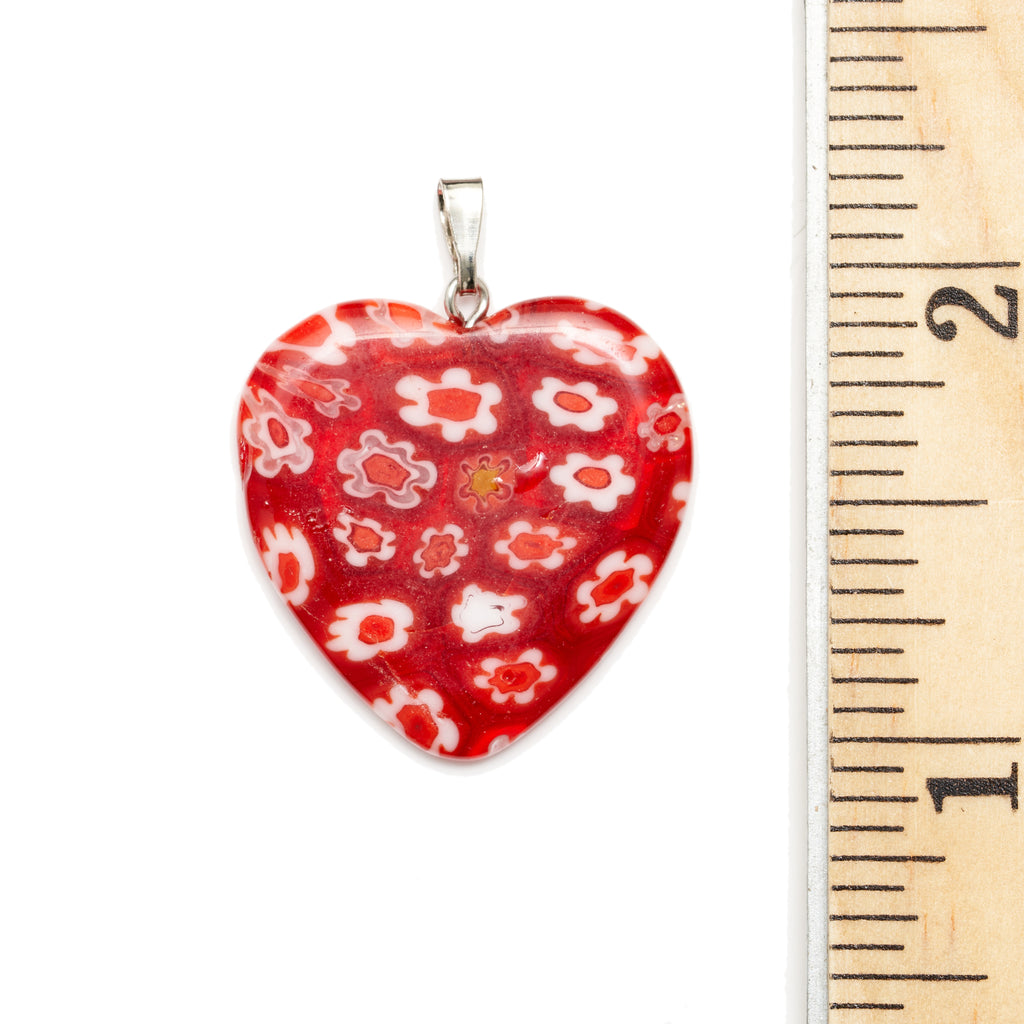 Millefiori Glass Red & White Heart Shape Necklace