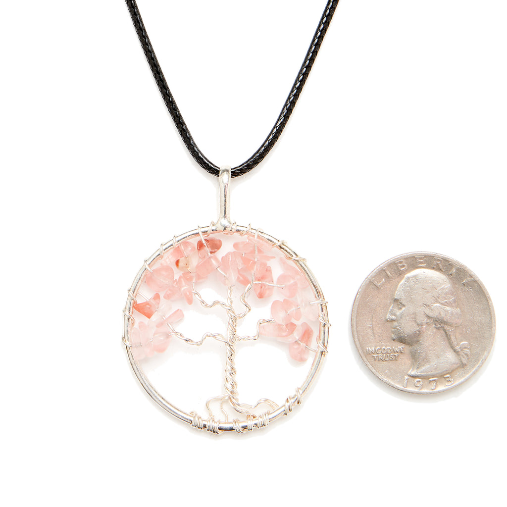 Růžový křemenný náhrdelník Strom života