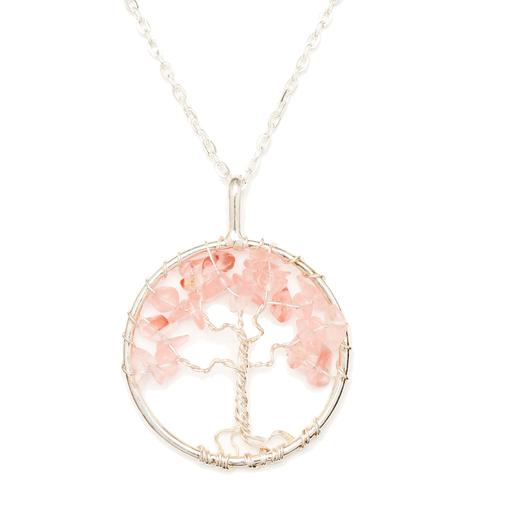 Růžový křemenný náhrdelník Strom života
