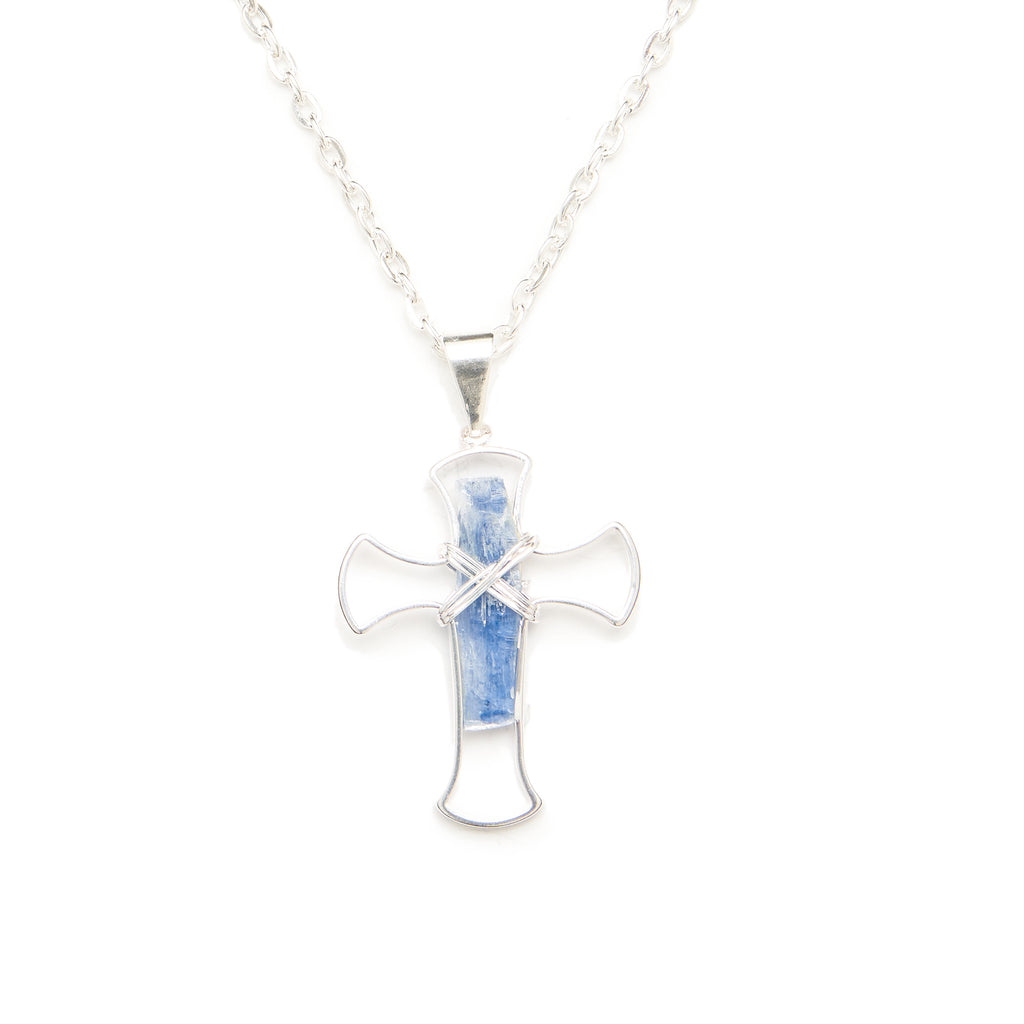 NEW! Silver Kyanite Chunk Cross Necklace