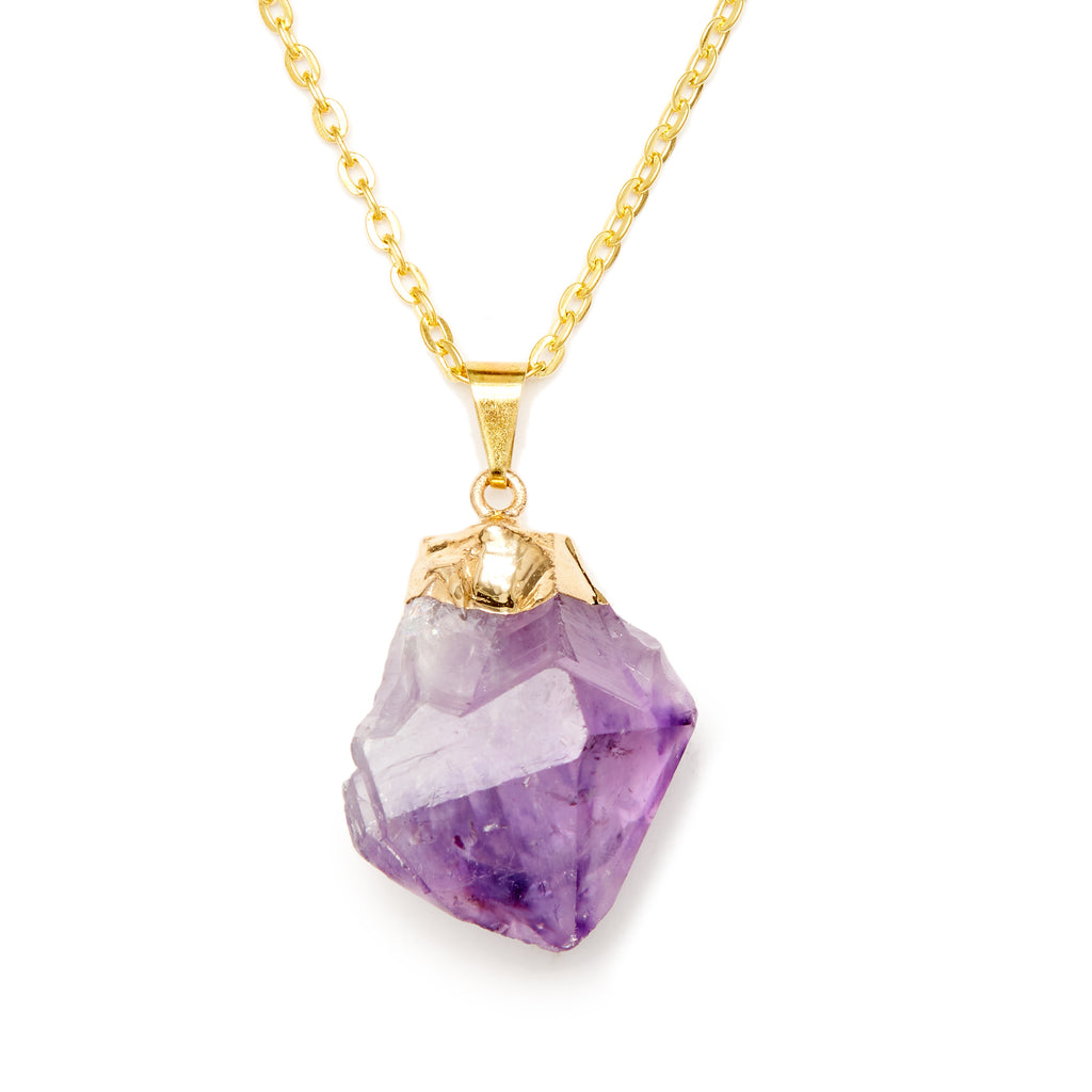 Rough/Raw Amethyst Point Pendant with a Gold Chain Necklace