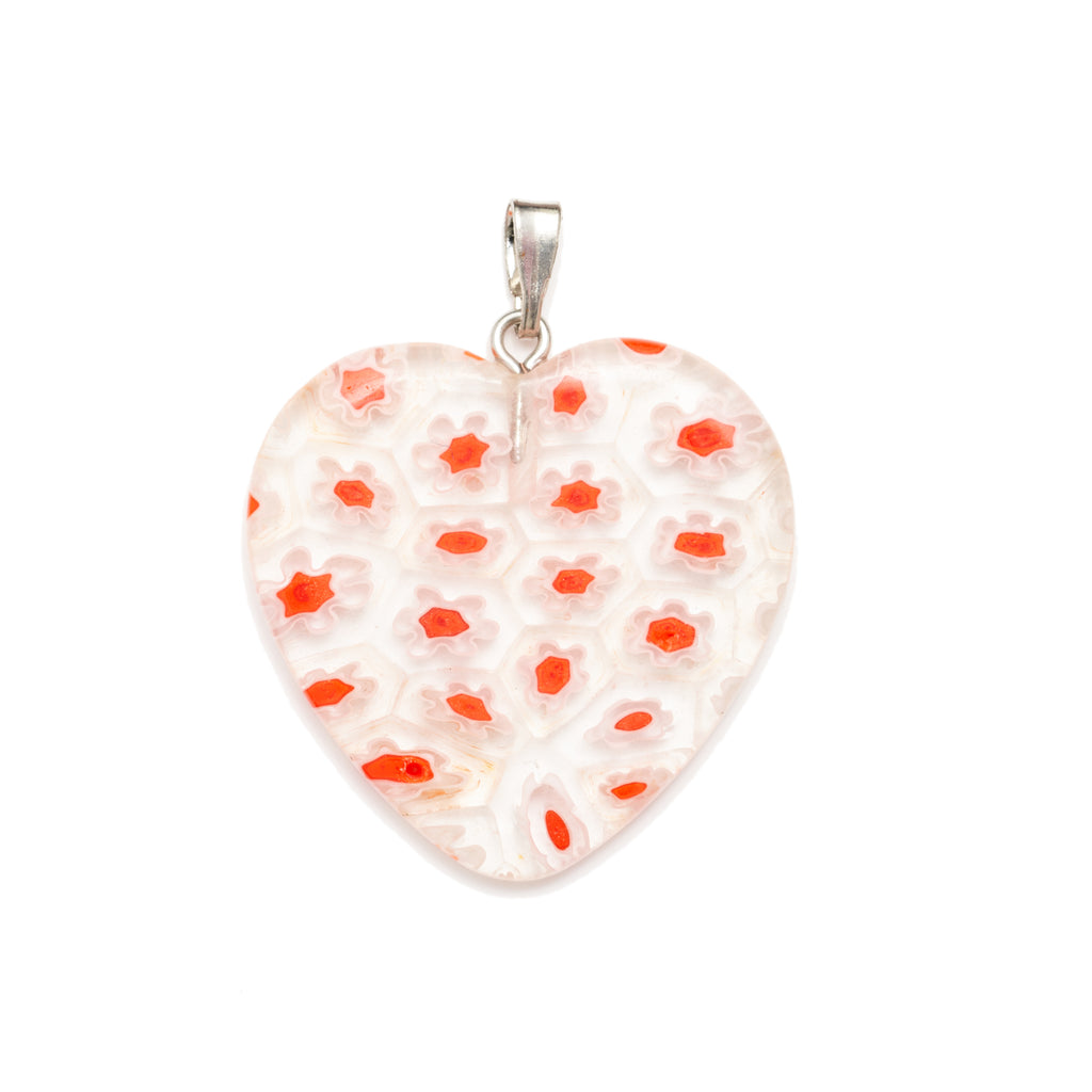 Clear, Red, & White Millefiori Glass Pendant