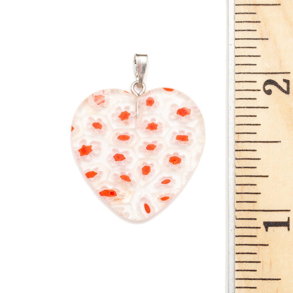 Clear, Red, & White Millefiori Glass Pendant with a Ruler for Size