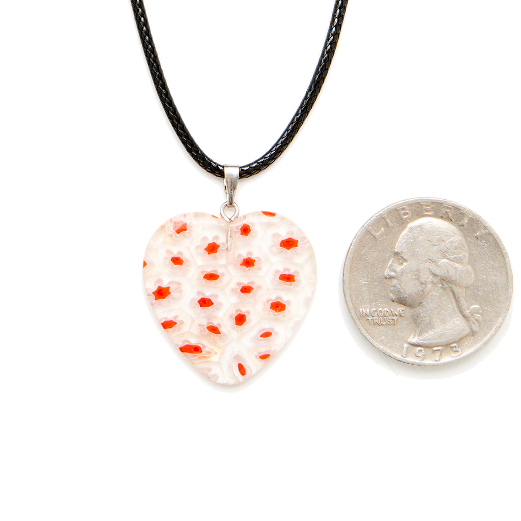 Millefiori Black/Multi Color Heart Shape Necklace Pendant & Silver Chain