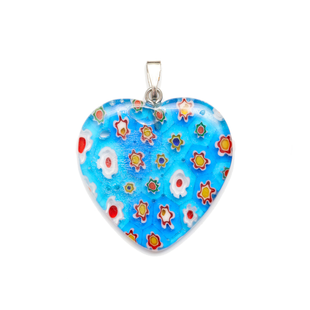 Blue Millefiori Glass Heart Pendant