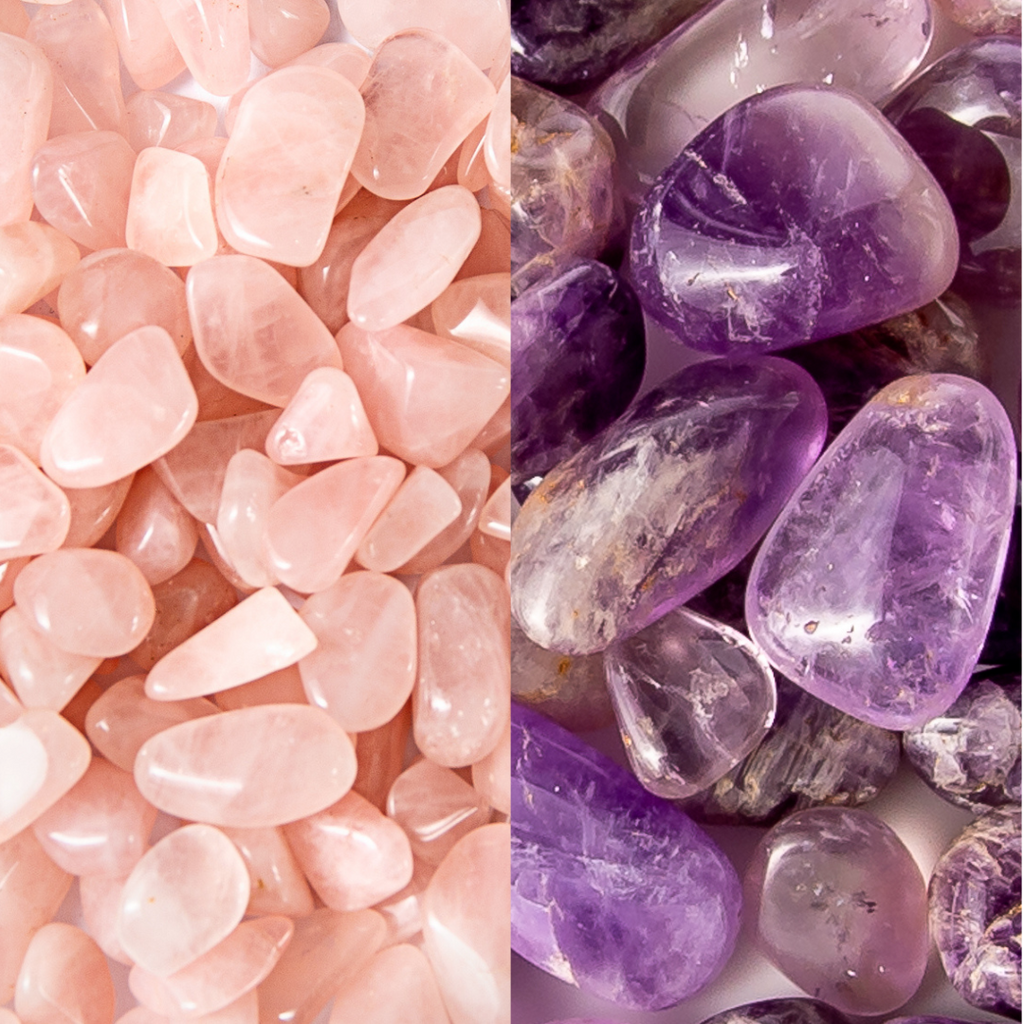 Tumbled Medium Amethyst and Small Rose Quartz Gemstone Collection Bulk Crystals