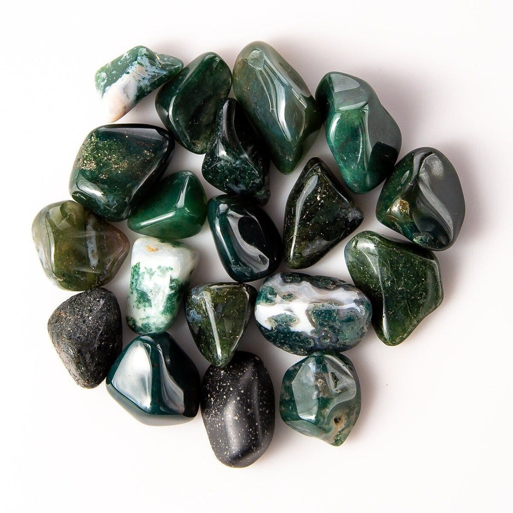 1/4 Pound of Medium Tumbled Green Moss Agate Gemstones Crystals