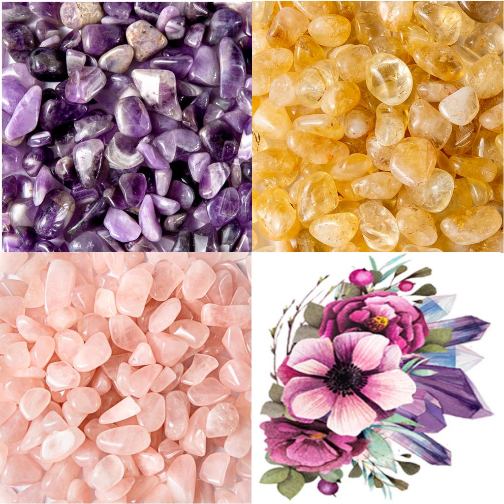 摔磨宝石系列玫瑰石英、带状紫水晶和黄水晶
