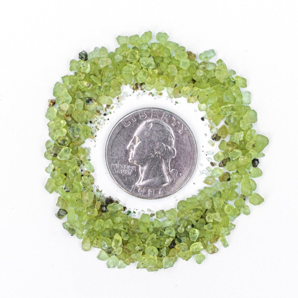 Tumbled Peridot Gemstone Chips with Quarter for Size