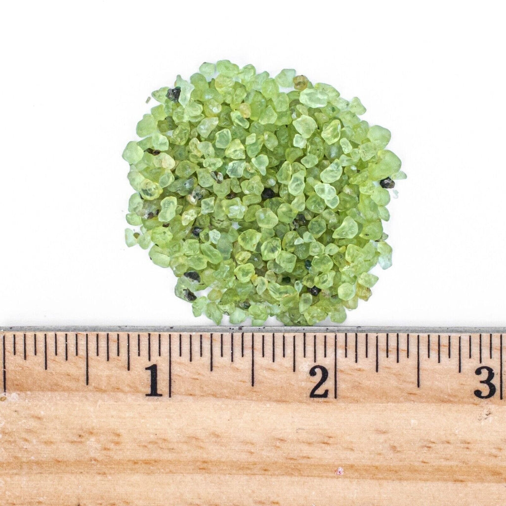 Tumbled Peridot Gemstone Chips with Ruler for Size