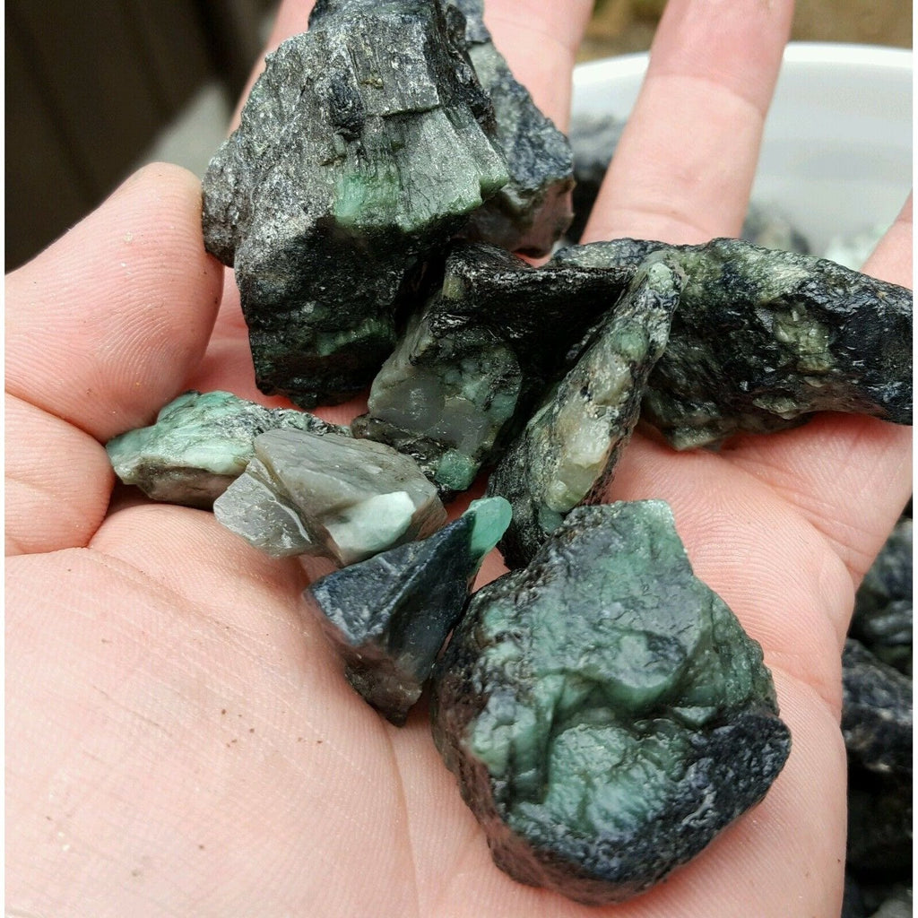 Rough/Raw Emerald in Matrix Gemstones With Hand for Size