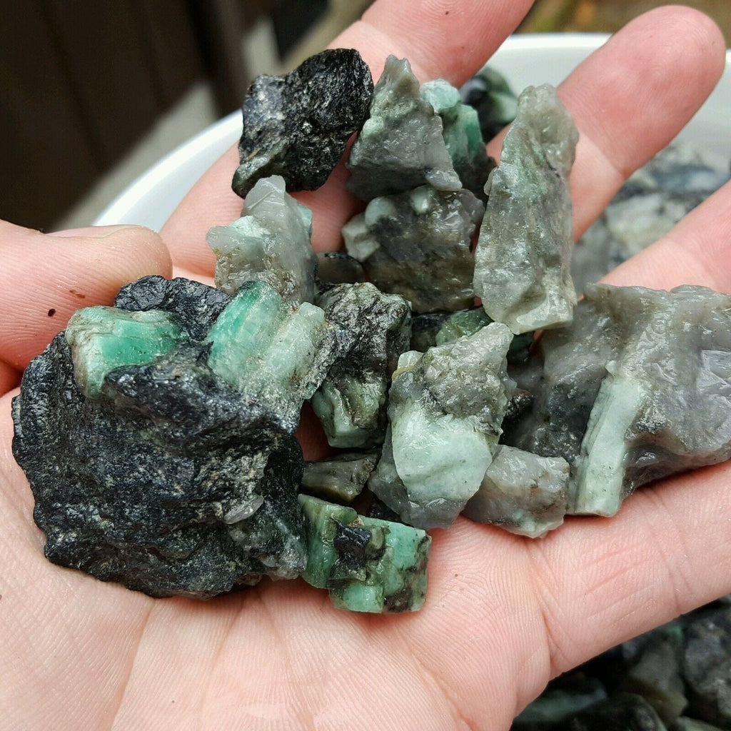 Rough/Raw Emerald in Matrix Gemstones With Hand for Size