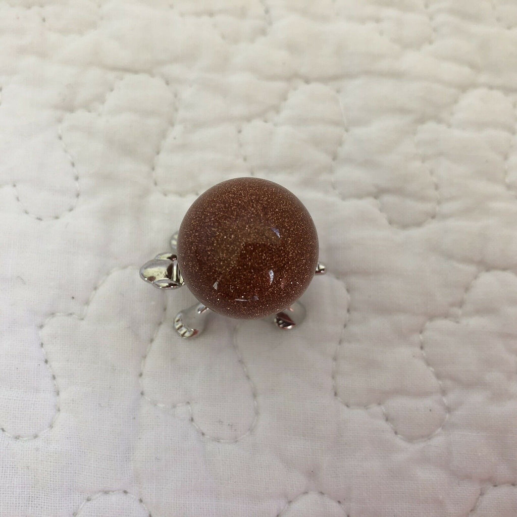 Goldstone 20mm Sphere on Silver Turtle Stand