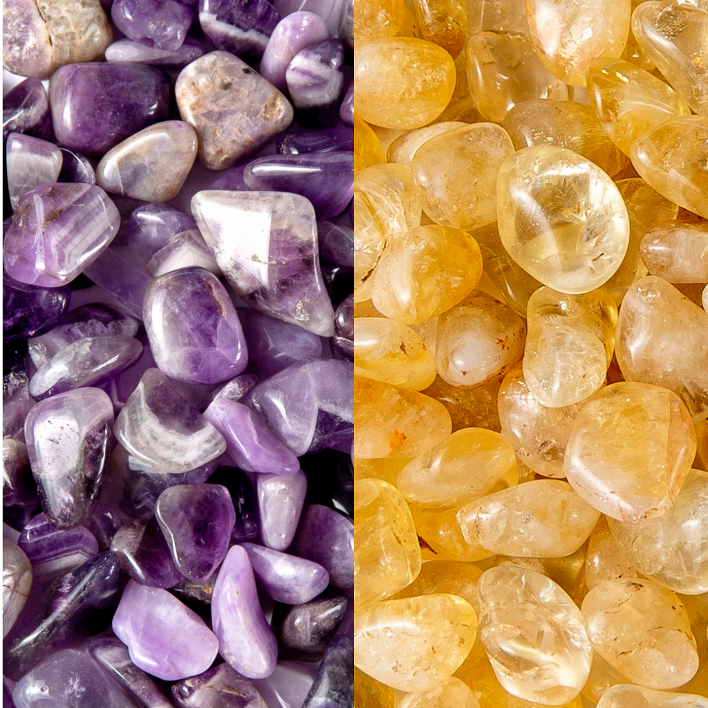 Small Tumbled Chevron Amethyst and Citrine Gemstone Crystals Bulk