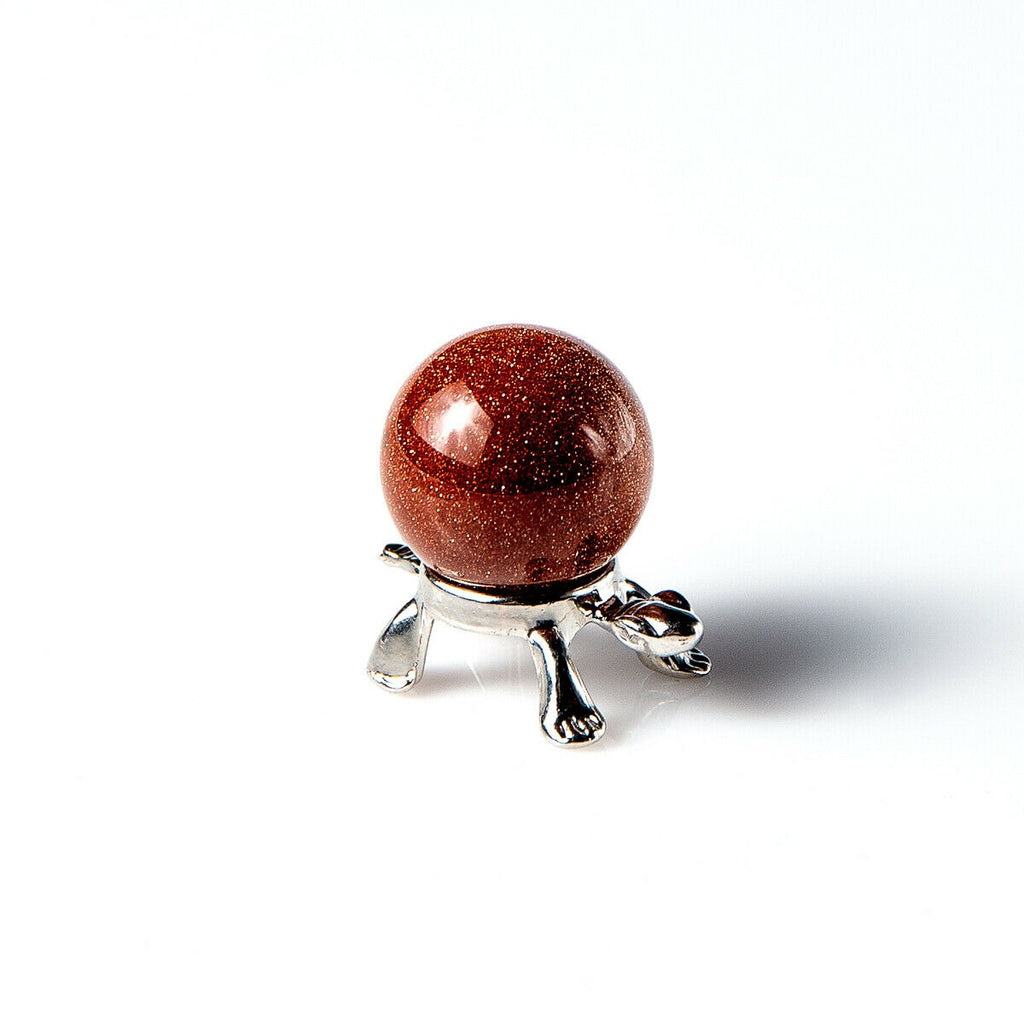 Goldstone 20mm Marble Sphere on a silver turtle stand