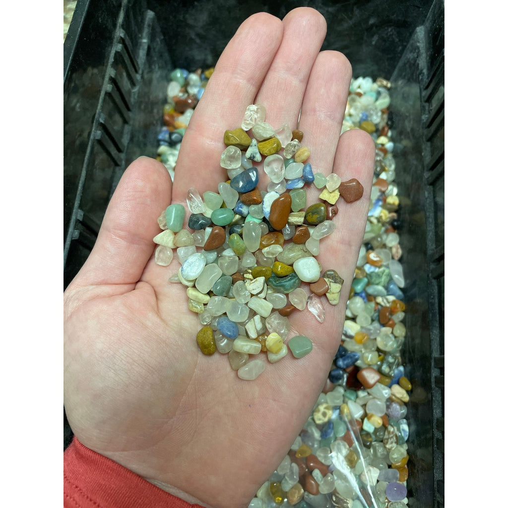 Tumbled Brazil Mix Mini Gemstone Chips with Hand for Size