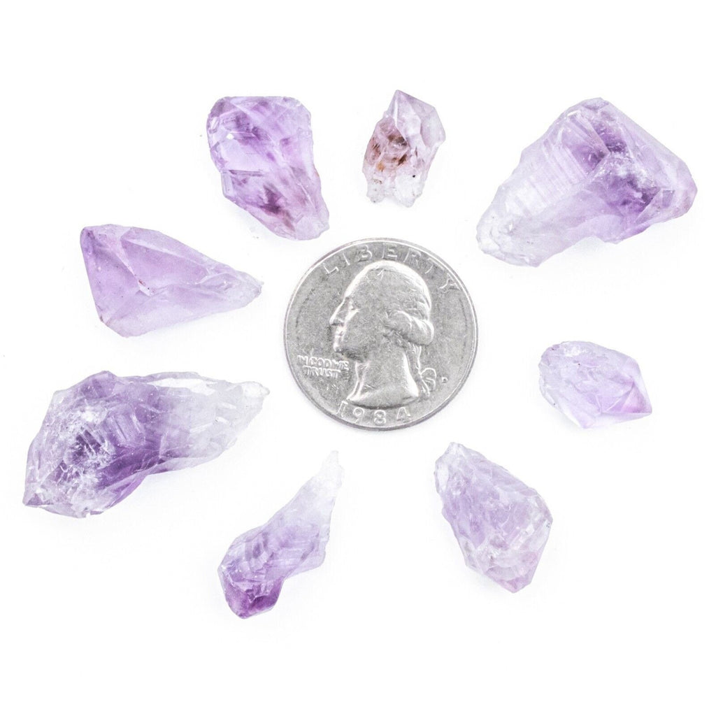 Small Rough/Raw Amethyst Points Gemstones With Quarter for Size