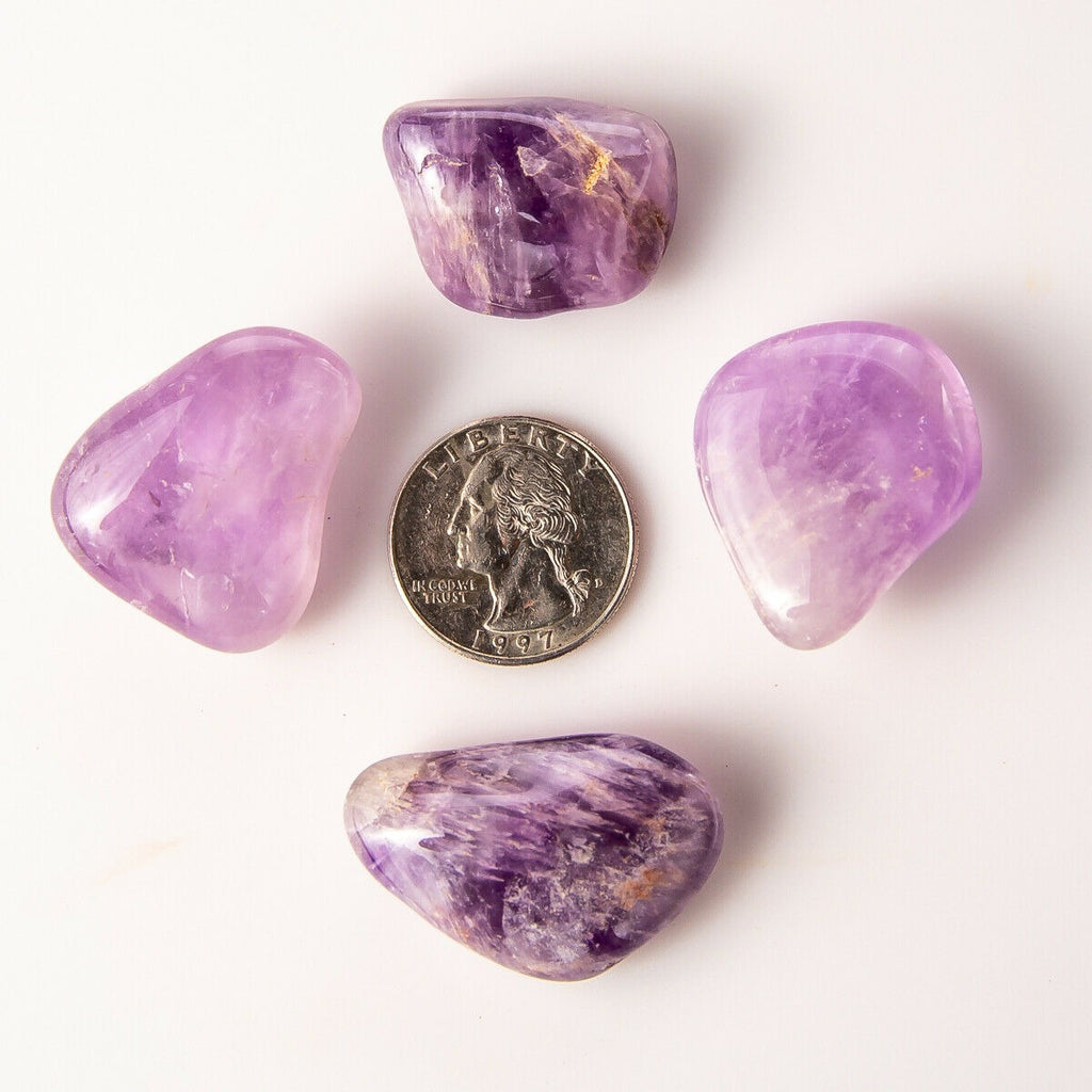 滚磨宝石系列玫瑰石英、带状紫水晶、黄水晶和紫水晶
