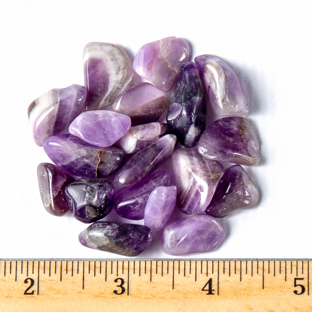 Small Tumbled Banded Amethyst Gemstones with Ruler for Size
