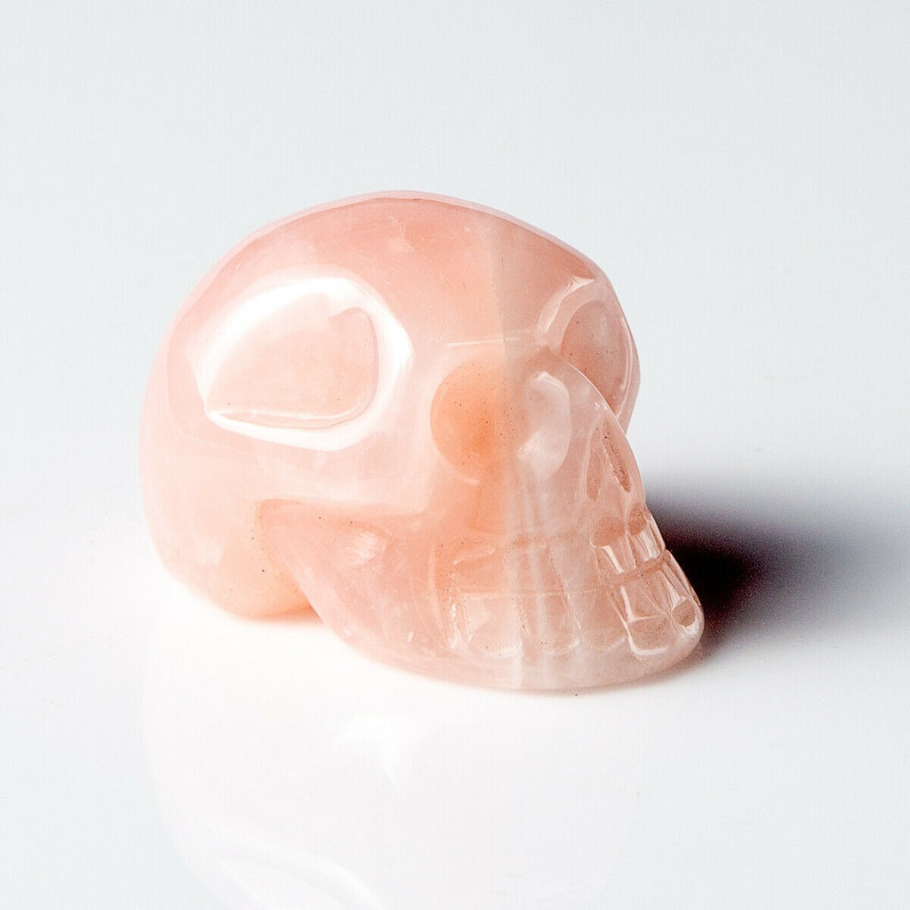 Beautiful Polished Rose Quartz Hand Carved Gemstone Crystal Skull