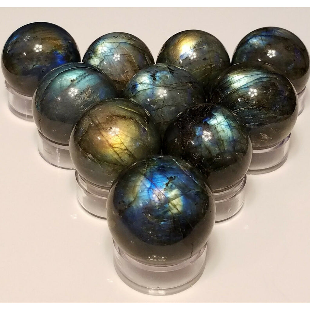 Natural Labradorite Feldspar Quartz Crystal Sphere Ball (1 each) w/stand