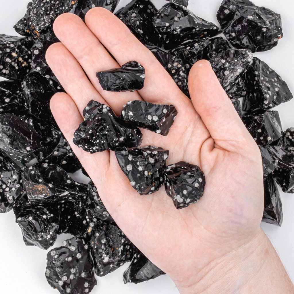 Rough/Raw Snowflake Obsidian Gemstones with a Hand for Size