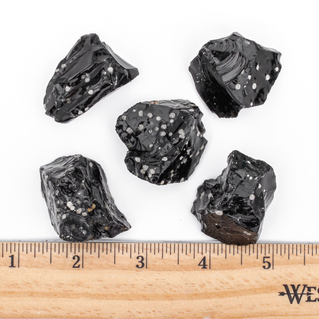 Rough/Raw Snowflake Obsidian Gemstones with a Ruler for Size