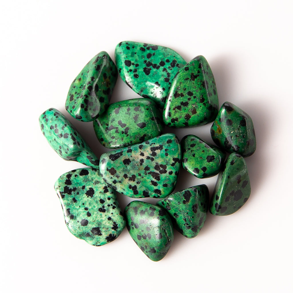 50 Grams of Small Tumbled Green Dalmatian Jasper Gemstone Crystals