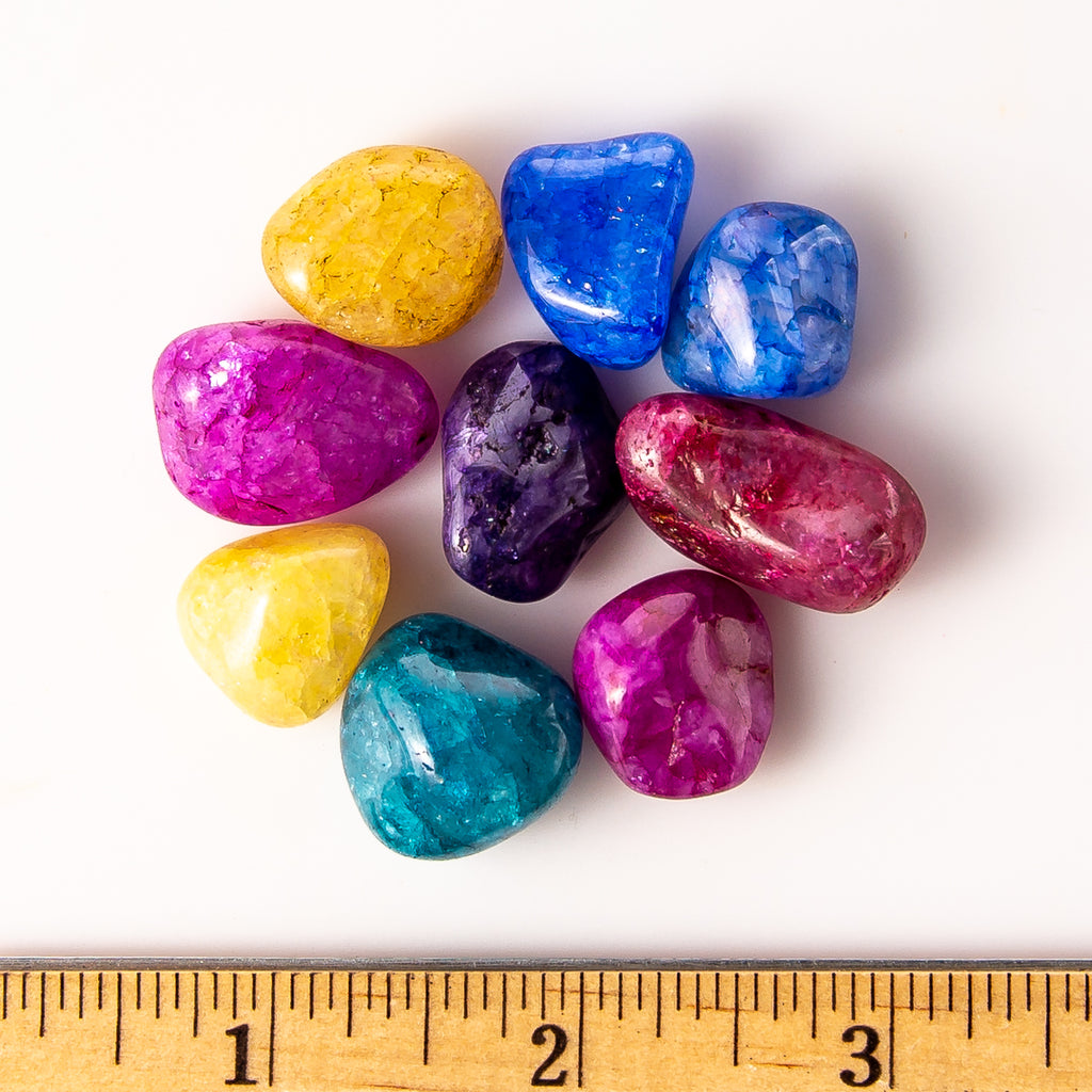 Medium Tumbled Colorful Crackle Quartz Gemstones with a Ruler for Size