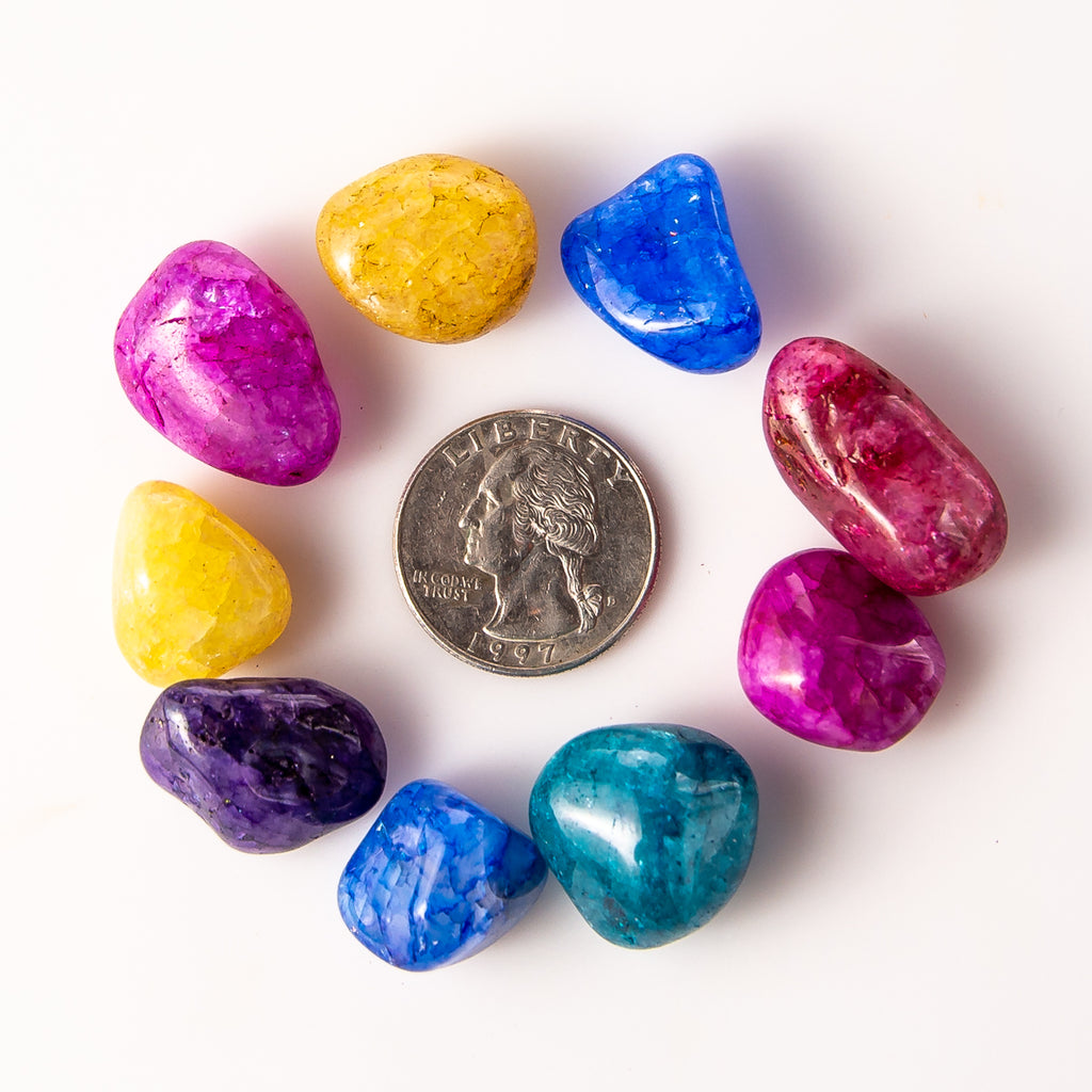 Medium Tumbled Colorful Crackle Quartz Gemstones with a Quarter for Size