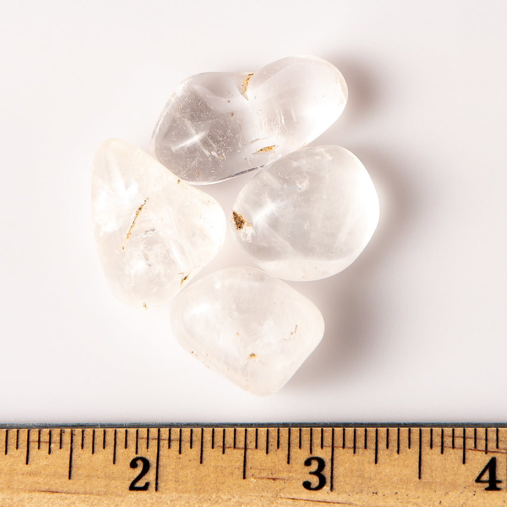 Small Tumbled Clear Quartz Gemstones with Ruler for Size