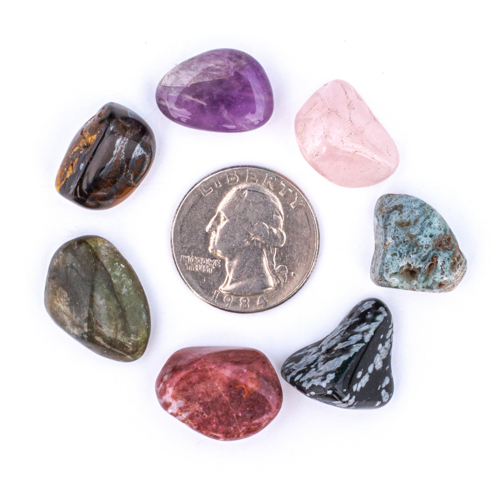 Small Tumbled Assorted Gemstone Mix with Quarter  to Show Size