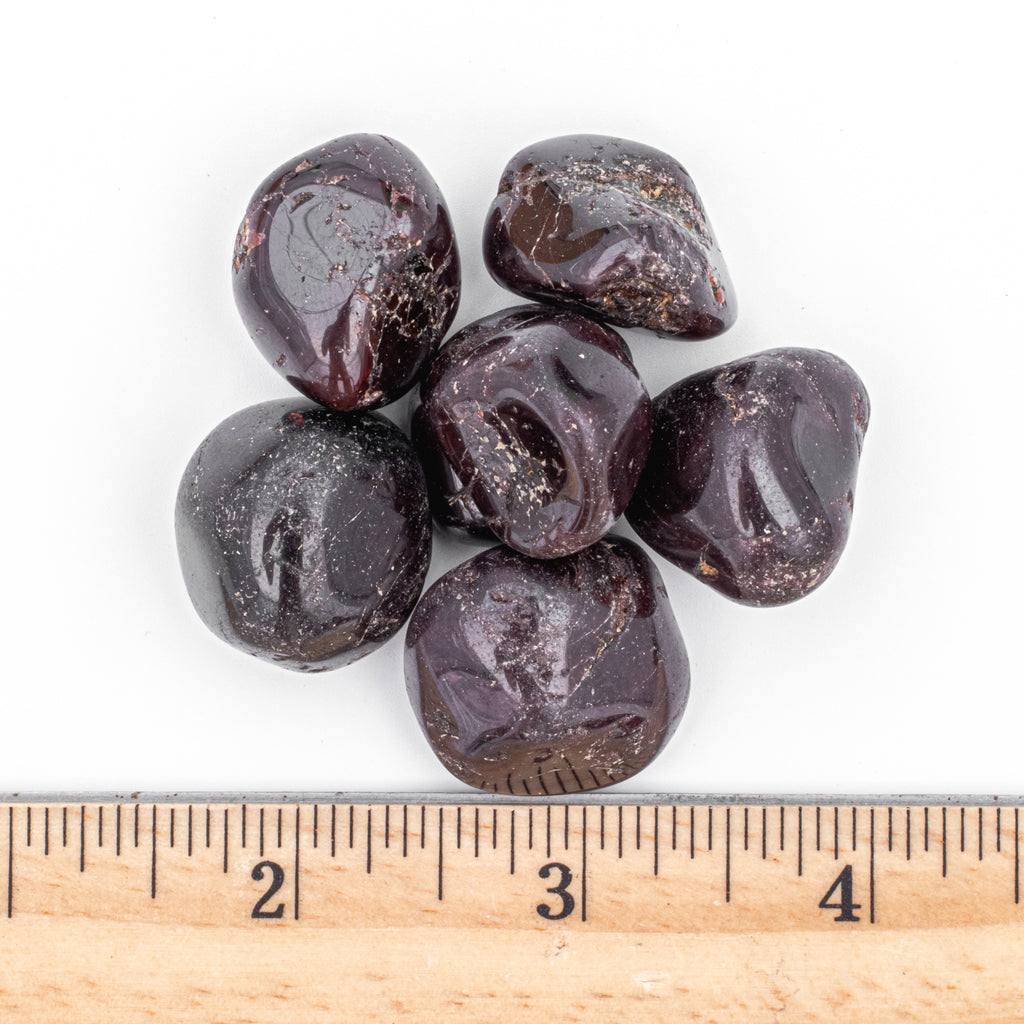 Small Tumbled Garnet Gemstone with Ruler for Size