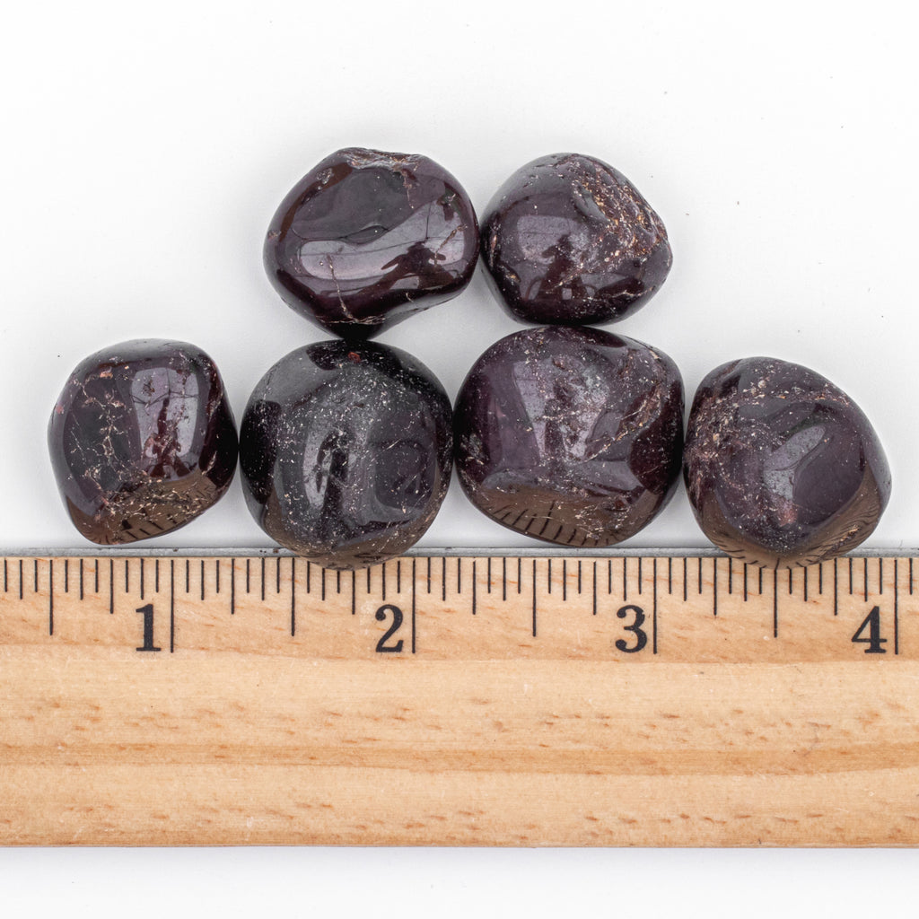 Small Tumbled Garnet Gemstone with Ruler for Size