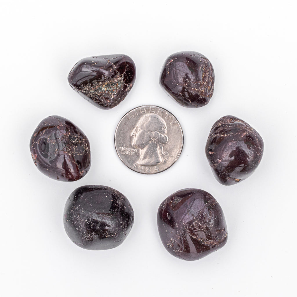 Small Tumbled Garnet Gemstone with Quarter for Size