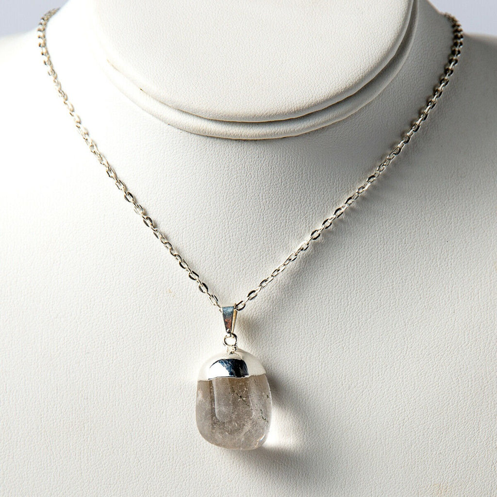 Polished Clear Quartz Fashion Necklace Pendant and Chain