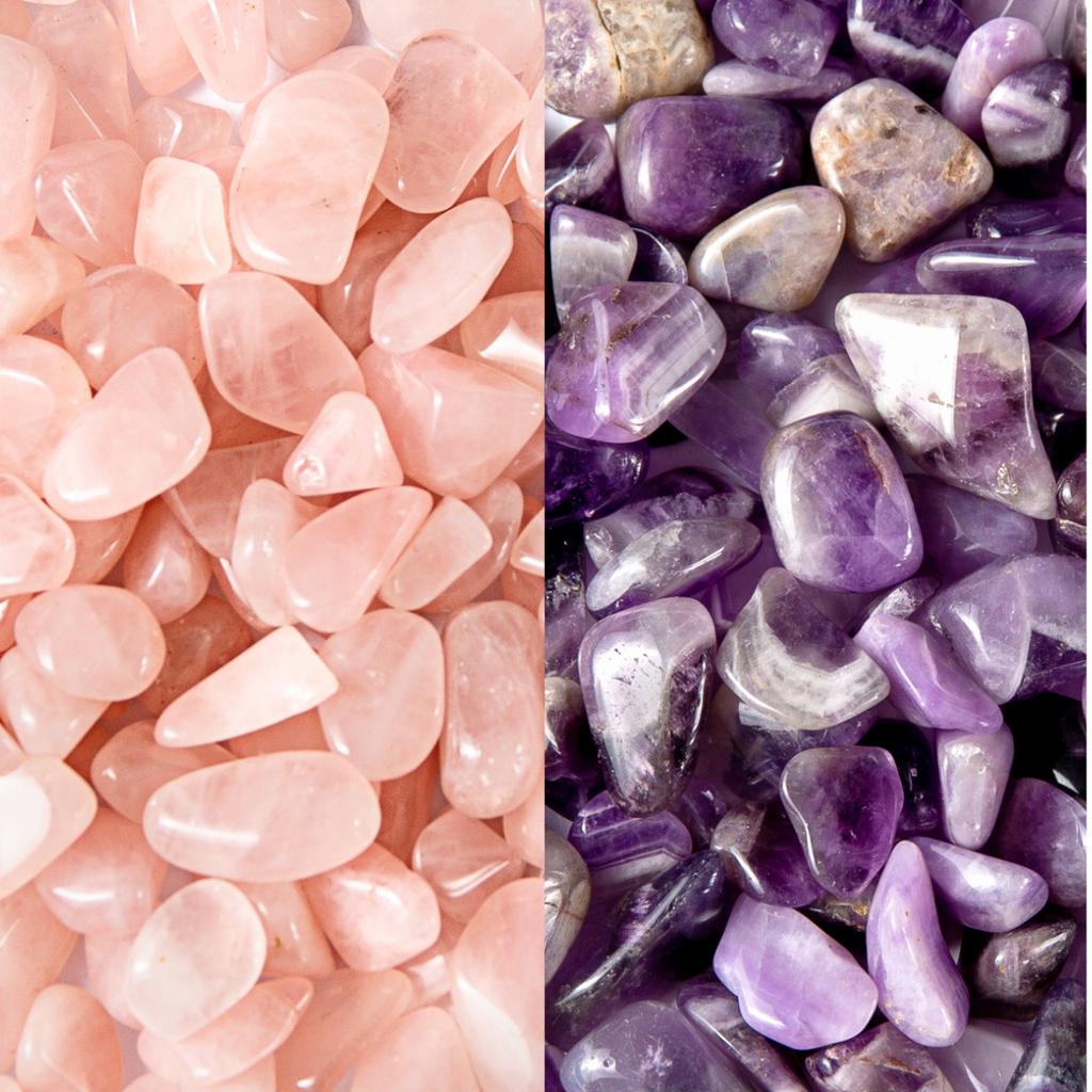 Small Chevron Amethyst, Rose Quartz Gemstone Collection Bulk Crystals