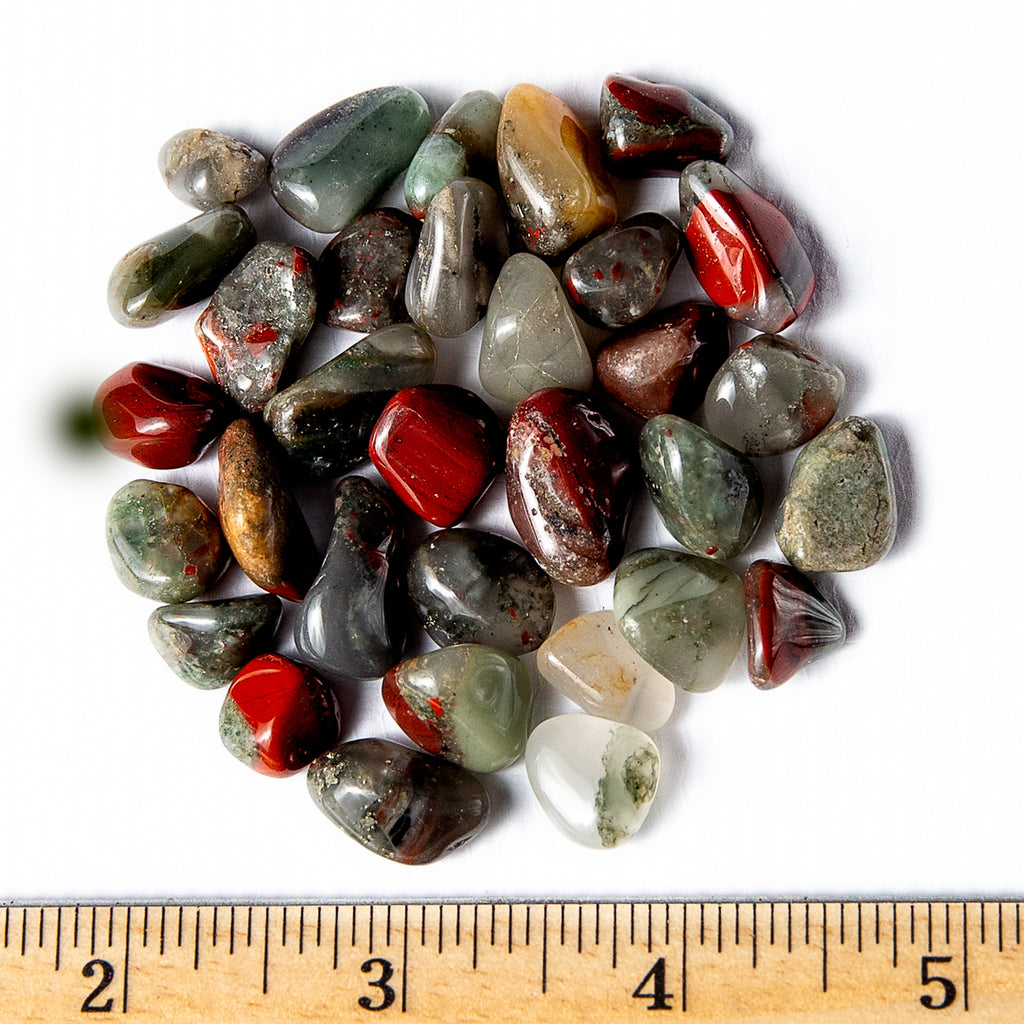 Tumbled Bloodstone Heliotrope Gemstone Pebbles with ruler