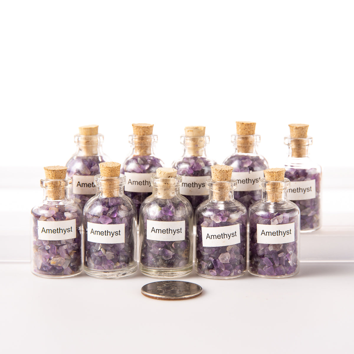 10 Tumbled Natural Amethyst Gemstone Chip Size Mini Bottles